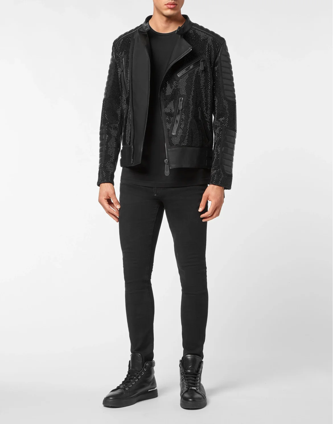 Leather Disco Biker Jacket Crystals, цвет: Черный