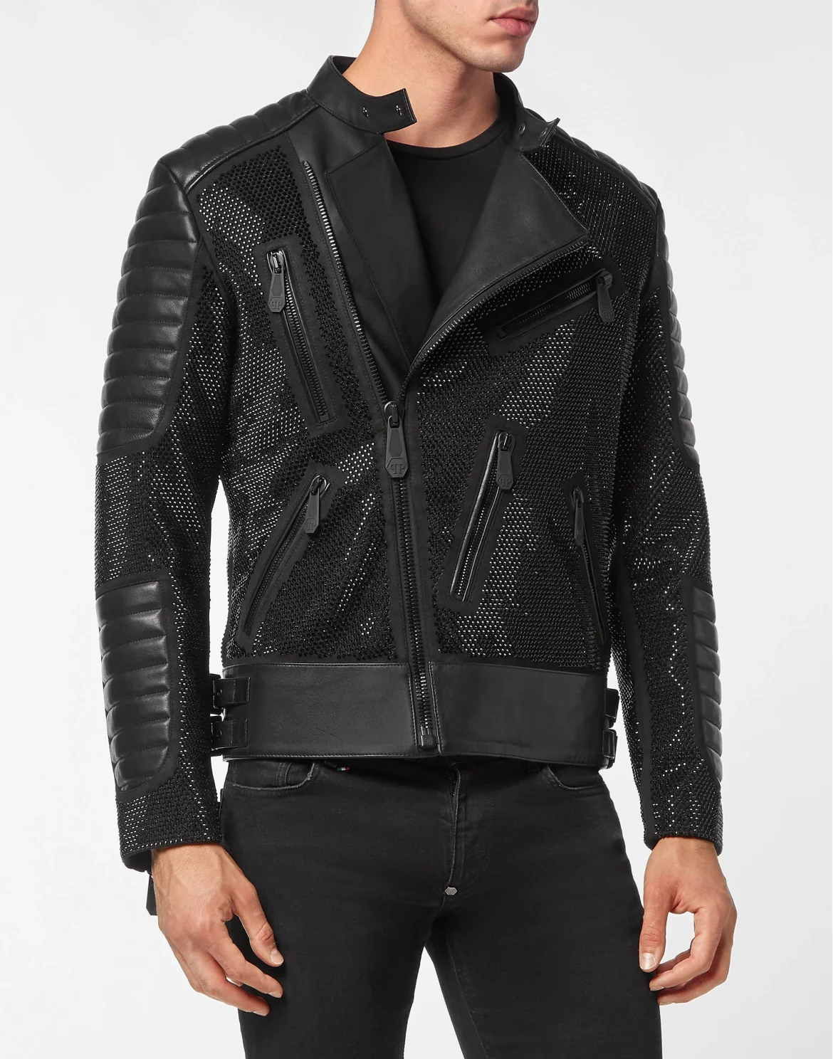 Leather Disco Biker Jacket Crystals, цвет: Черный