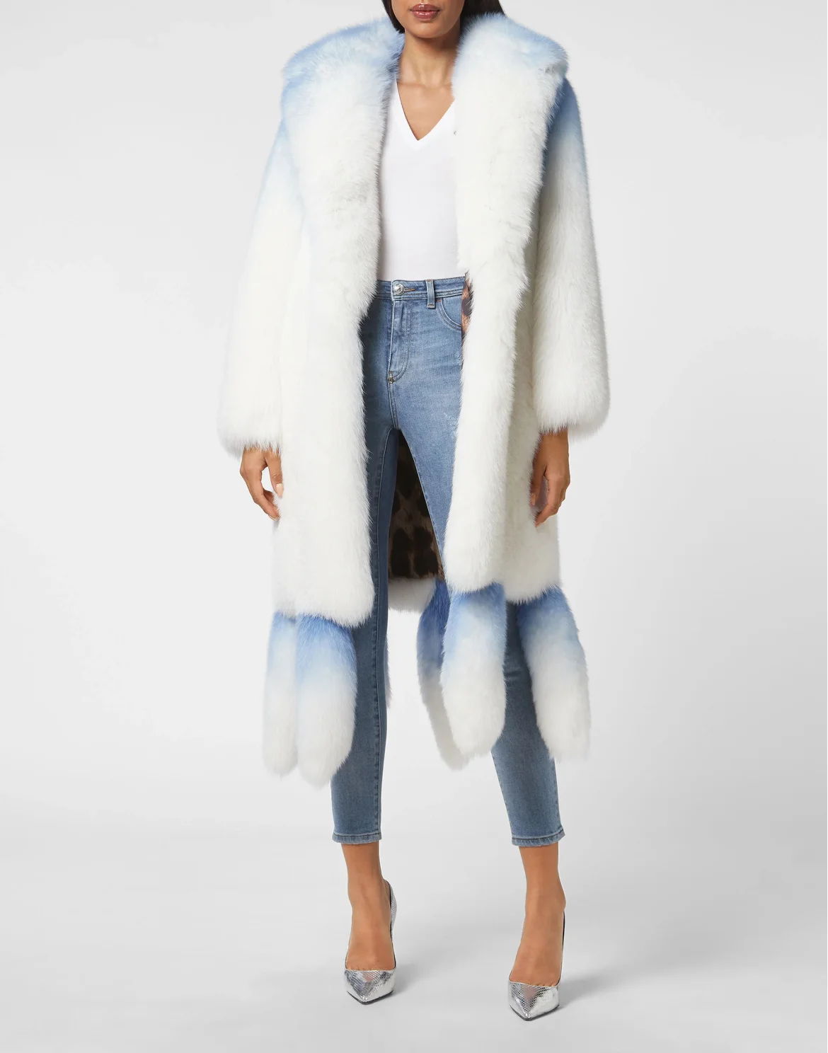 LONG SILVER FOX COAT, цвет: Мультиколор