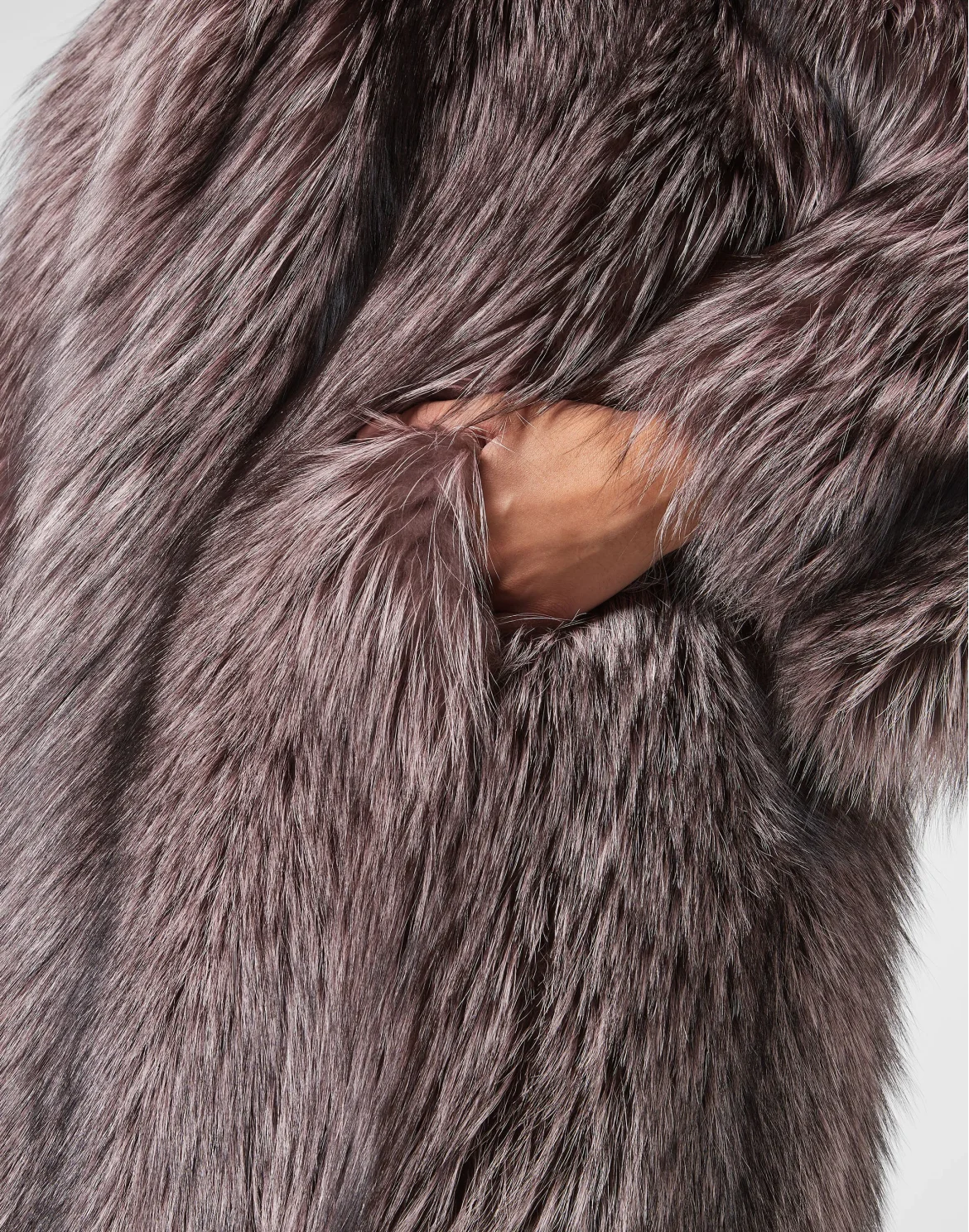 LONG SILVER FOX COAT, цвет: Розовый