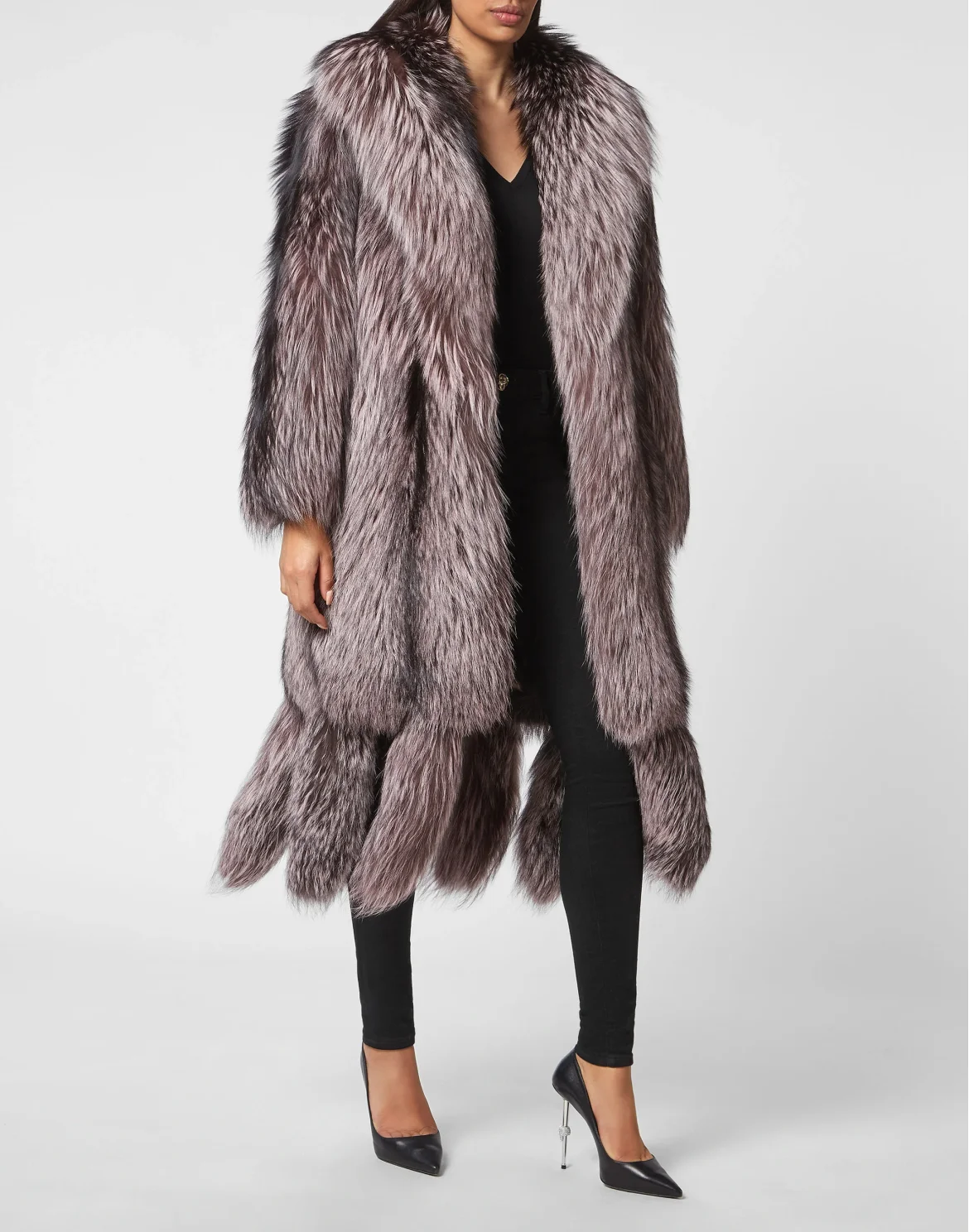LONG SILVER FOX COAT, цвет: Розовый