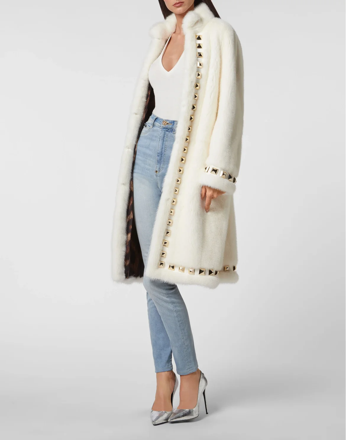 Long Fur Mink Coat, цвет: Белый