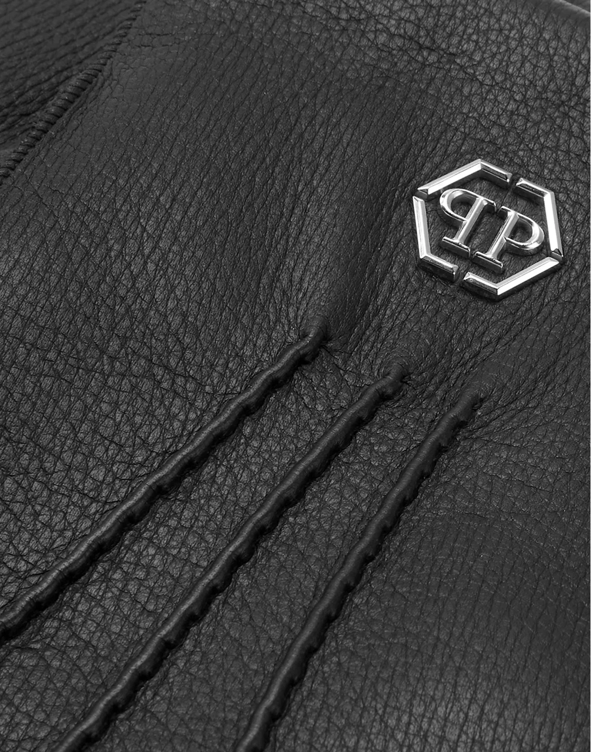 Embossed Leather Mid-Gloves Hexagon, цвет: Черный
