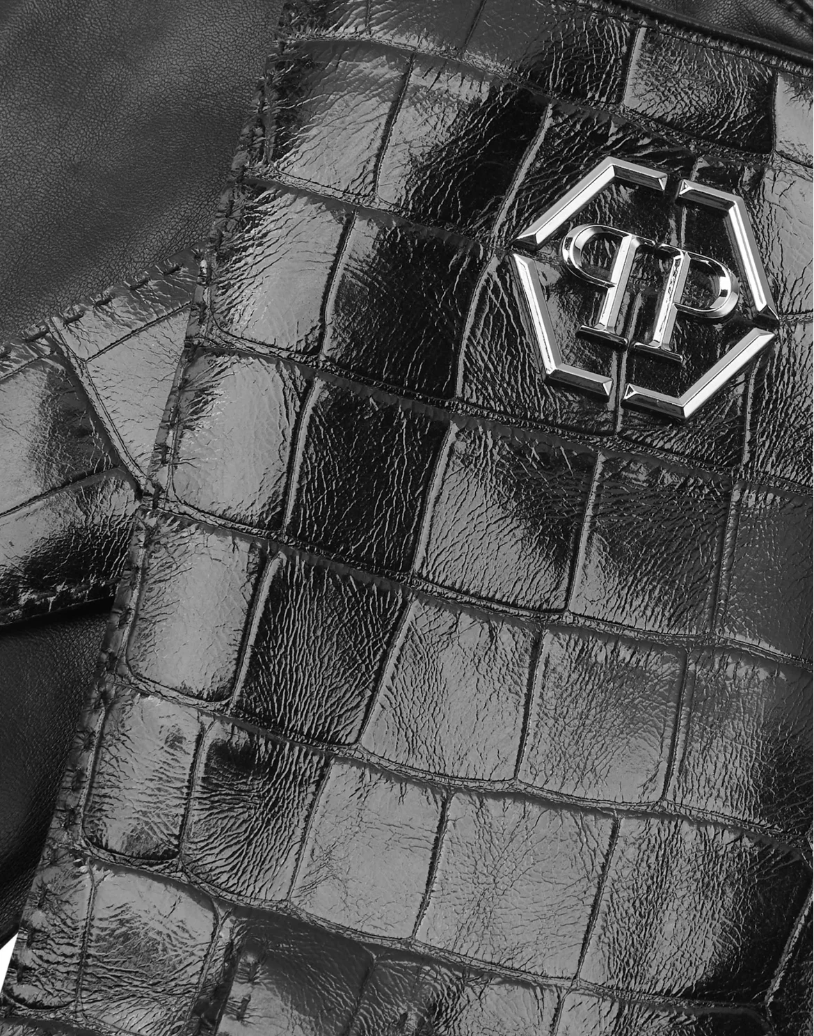 Crocco Printed Leather Mid-Gloves Hexagon, цвет: Черный