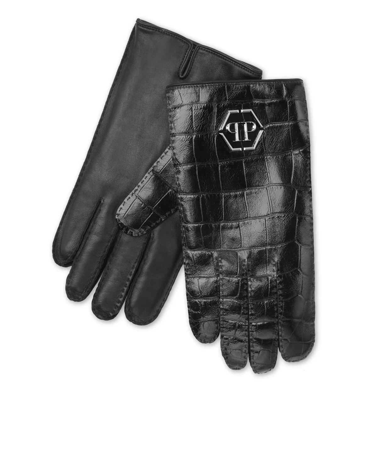 Crocco Printed Leather Mid-Gloves Hexagon, цвет: Черный