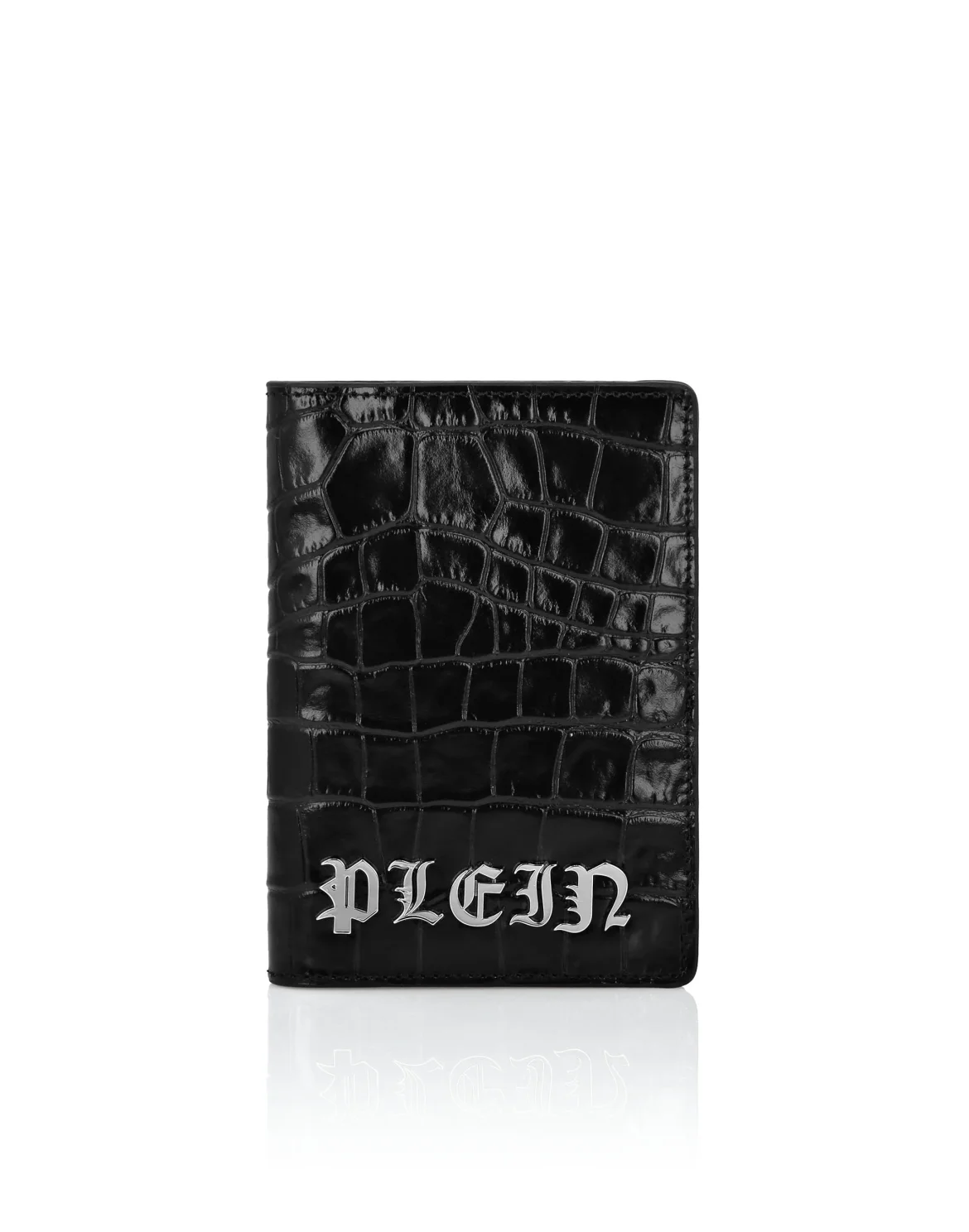 Crocco Printed Leather Passport Cover Gothic Plein, цвет: Черный