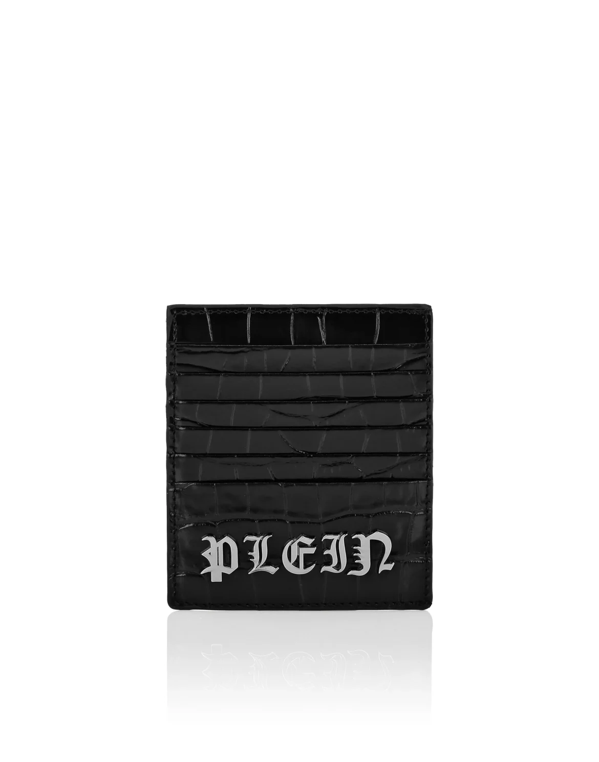 Crocco Printed Leather Credit Cards Holder Gothic Plein, цвет: Черный