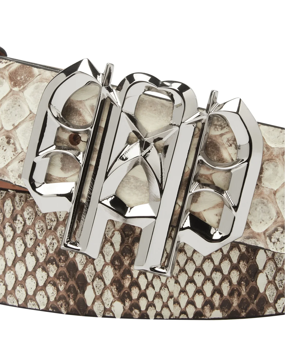 Python Leather Belt Gothic Plein, цвет: Бежевый