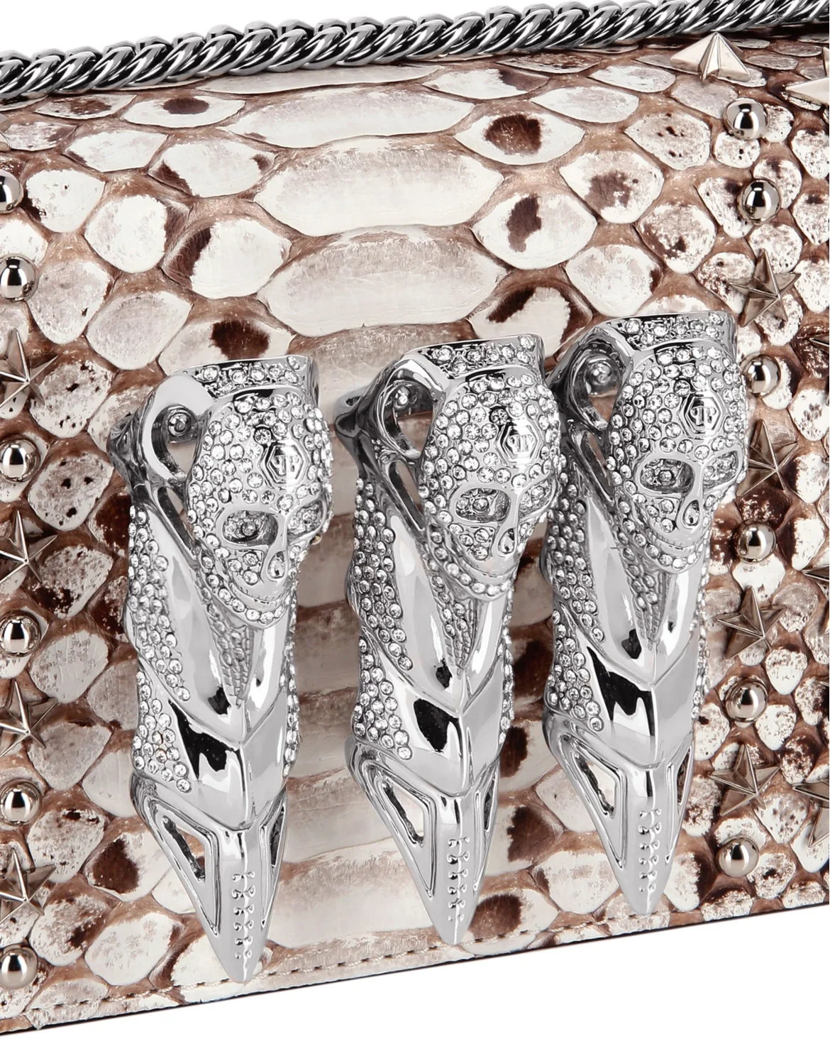 Small Python Clutch Eagle Studs, цвет: Бежевый
