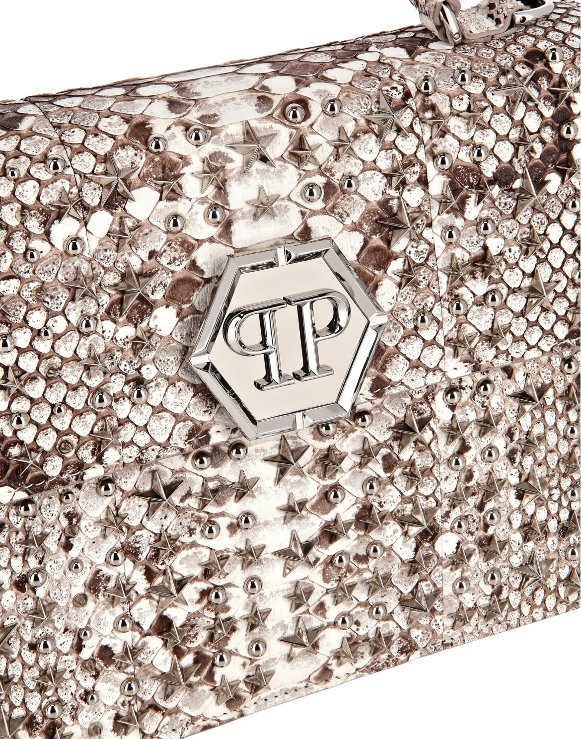 Medium Python Handle Bag Superheroine STUDS, цвет: Бежевый