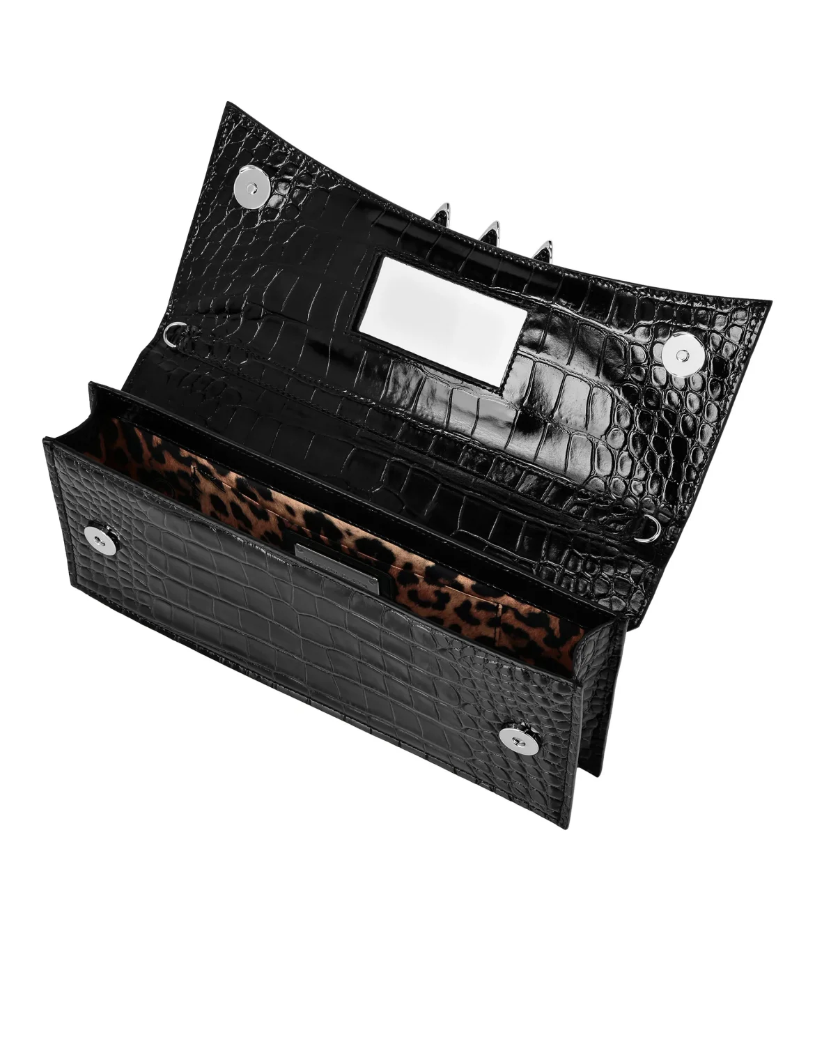 Crocco Embossed Leather Baguette Handle Bag Skull, цвет: Черный
