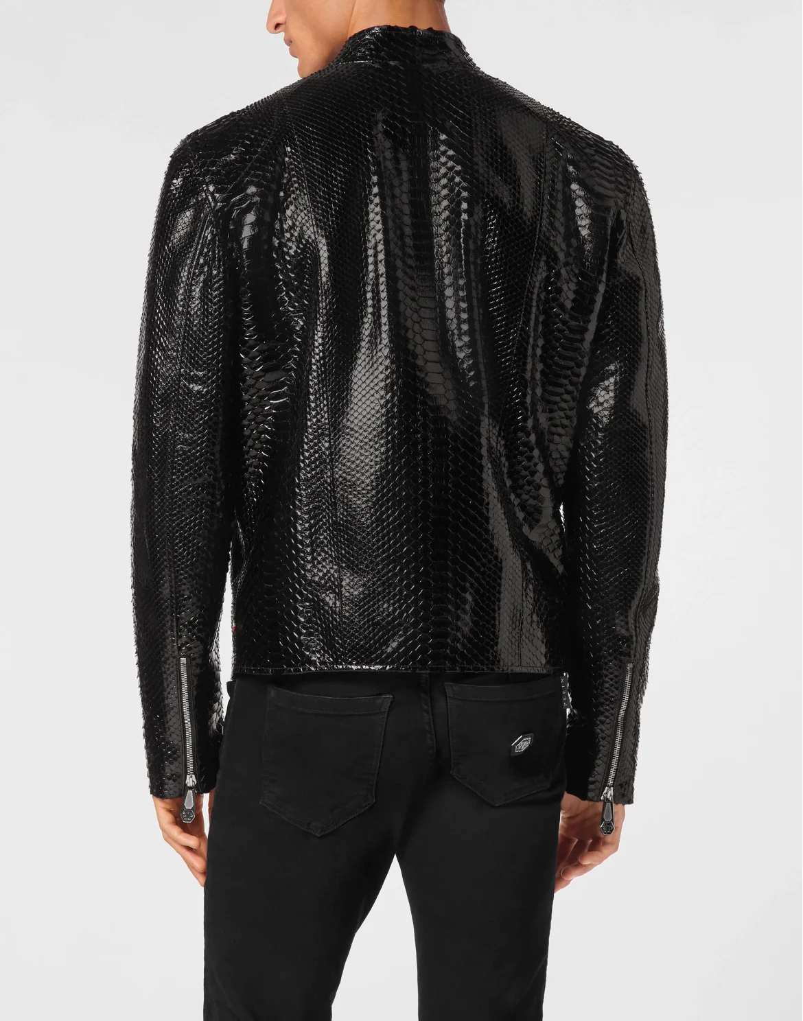 Python Leather Moto Jacket, цвет: Черный