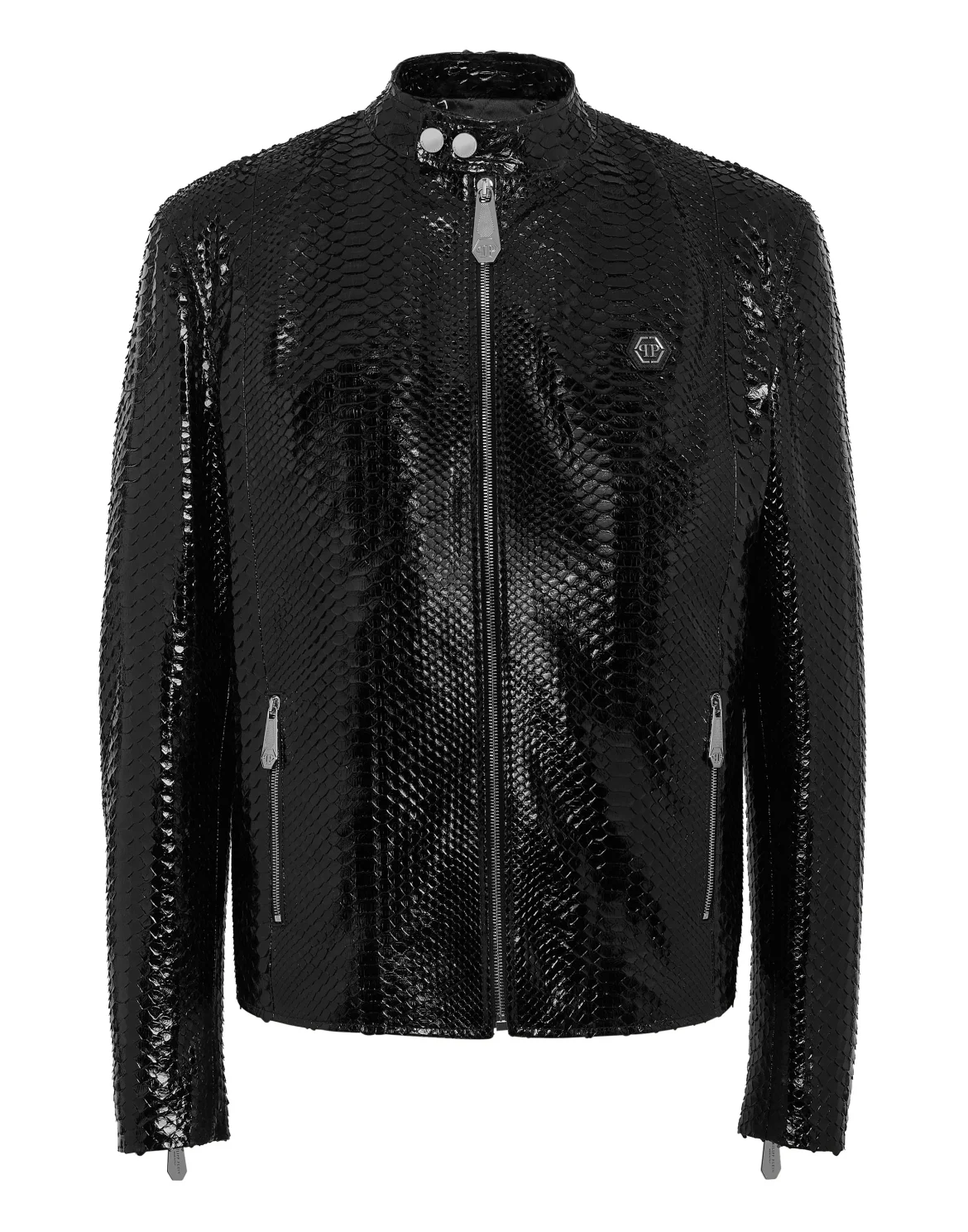 Python Leather Moto Jacket, цвет: Черный