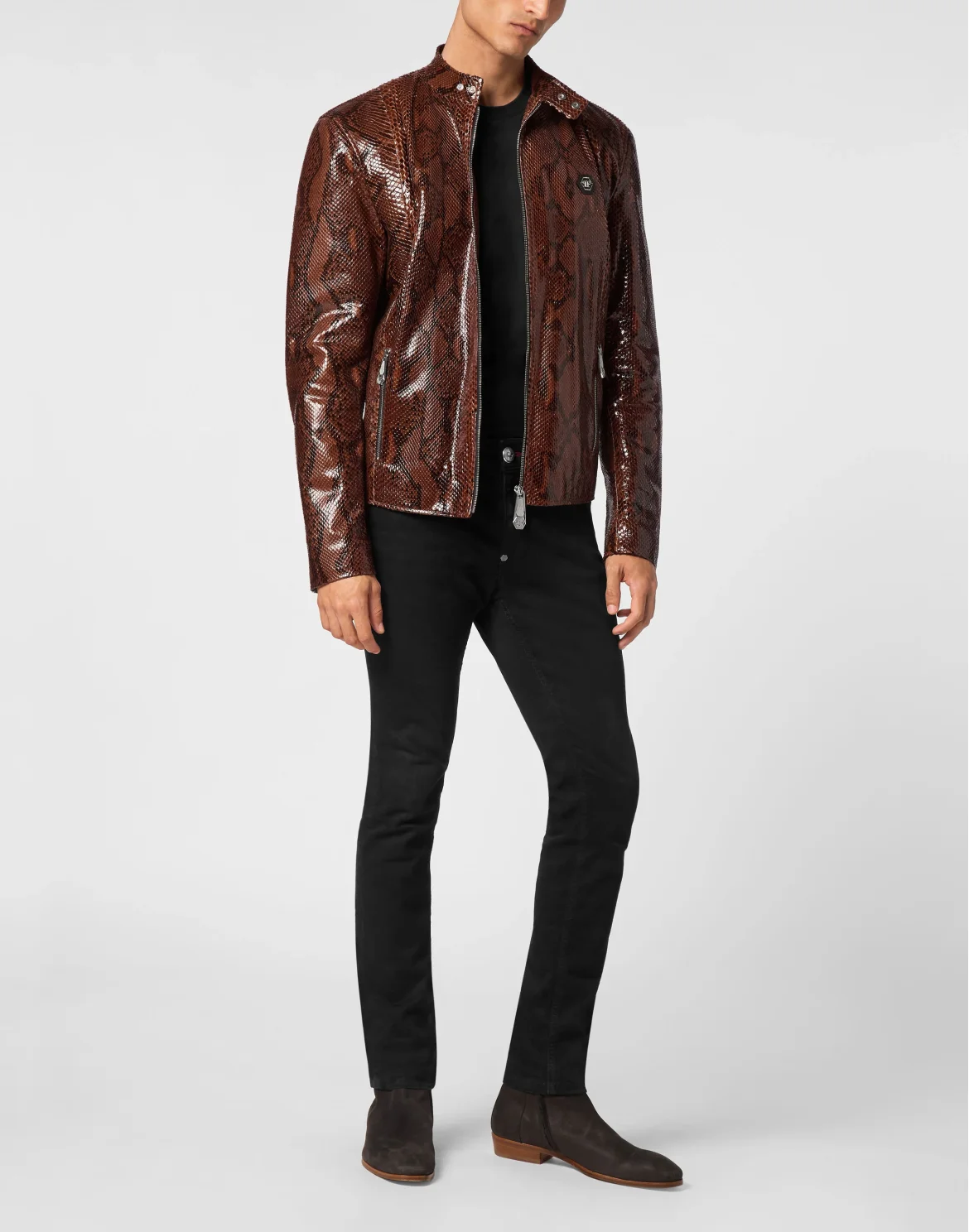 Python Leather Moto Jacket, цвет: Коричневый