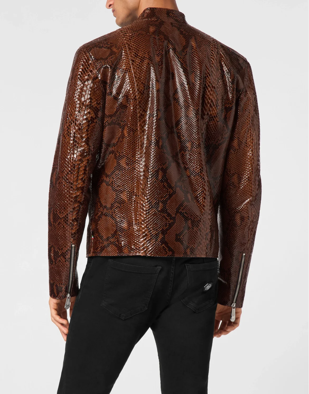 Python Leather Moto Jacket, цвет: Коричневый