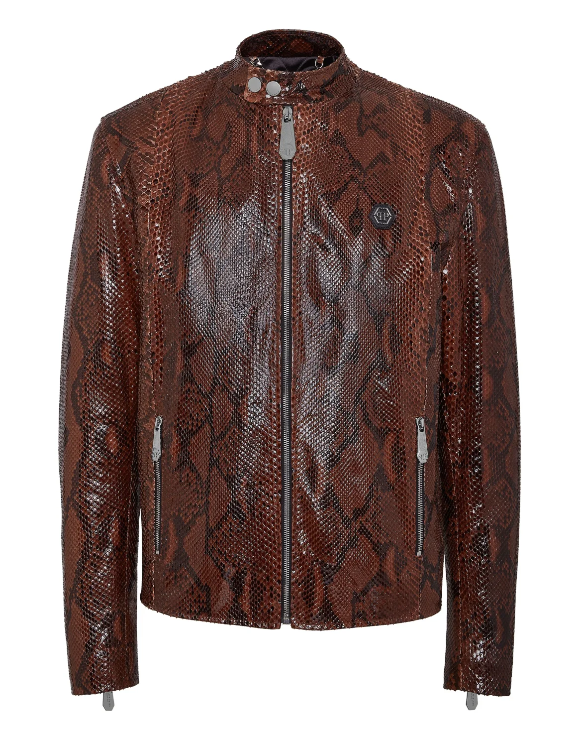 Python Leather Moto Jacket, цвет: Коричневый