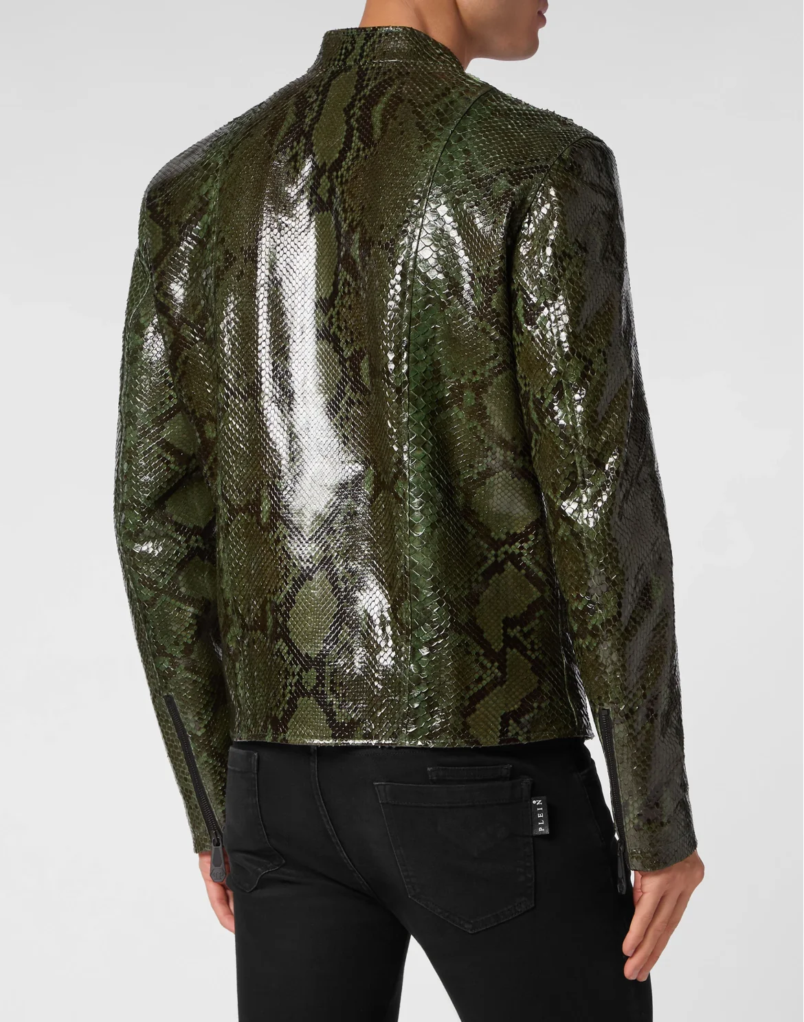 Python Leather Moto Jacket, цвет: Зеленый