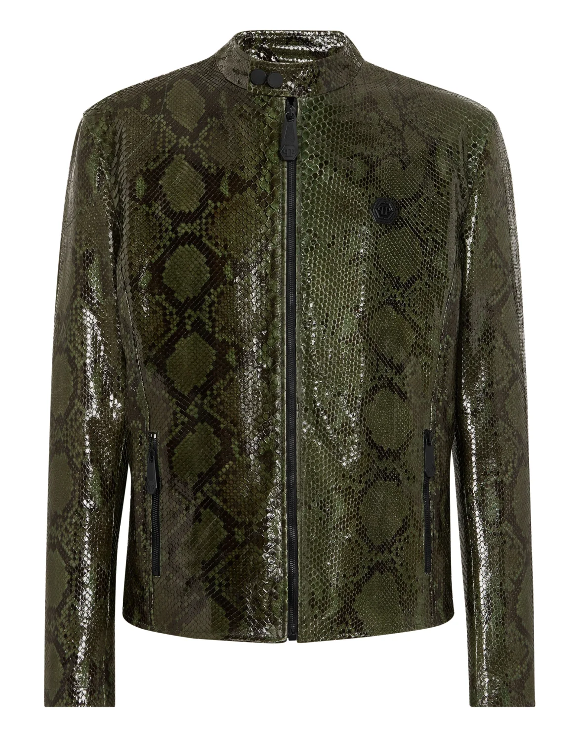 Python Leather Moto Jacket, цвет: Зеленый