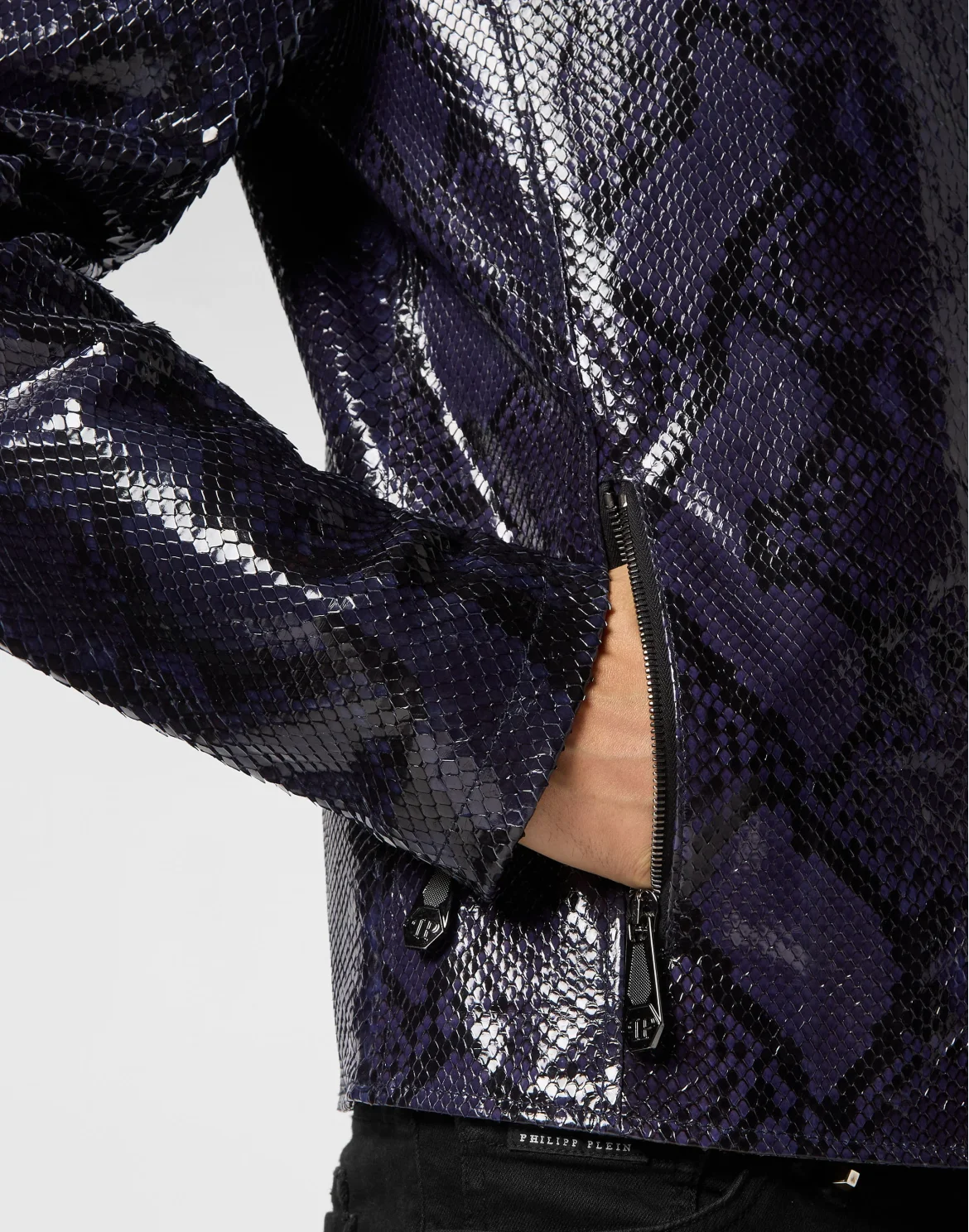 Python Leather Moto Jacket, цвет: Синий
