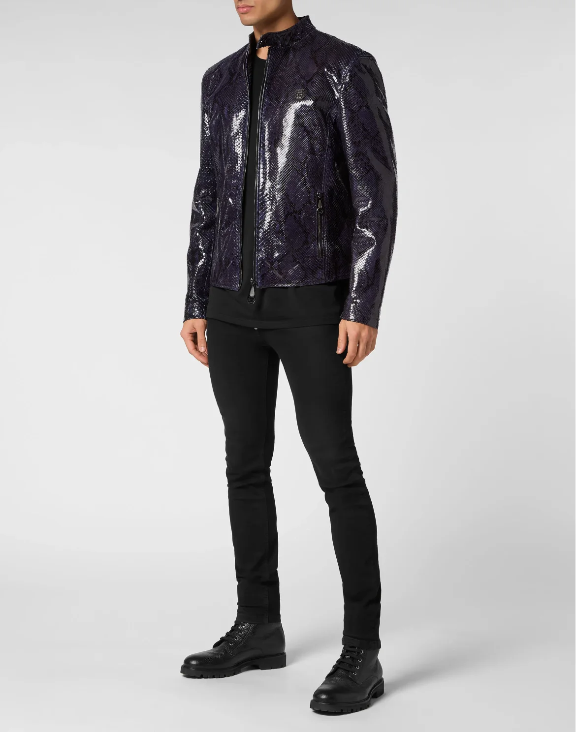 Python Leather Moto Jacket, цвет: Синий