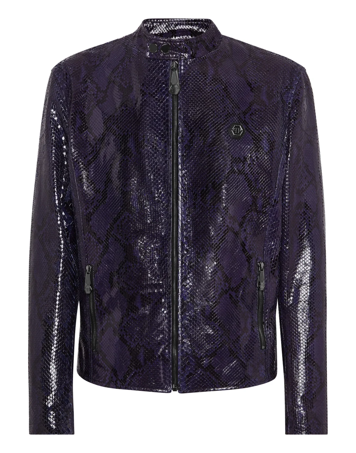 Python Leather Moto Jacket, цвет: Синий