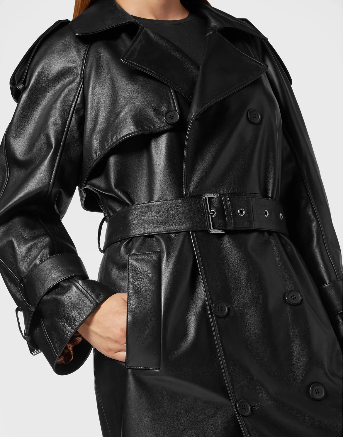 Leather Long Trench Coat, цвет: Черный
