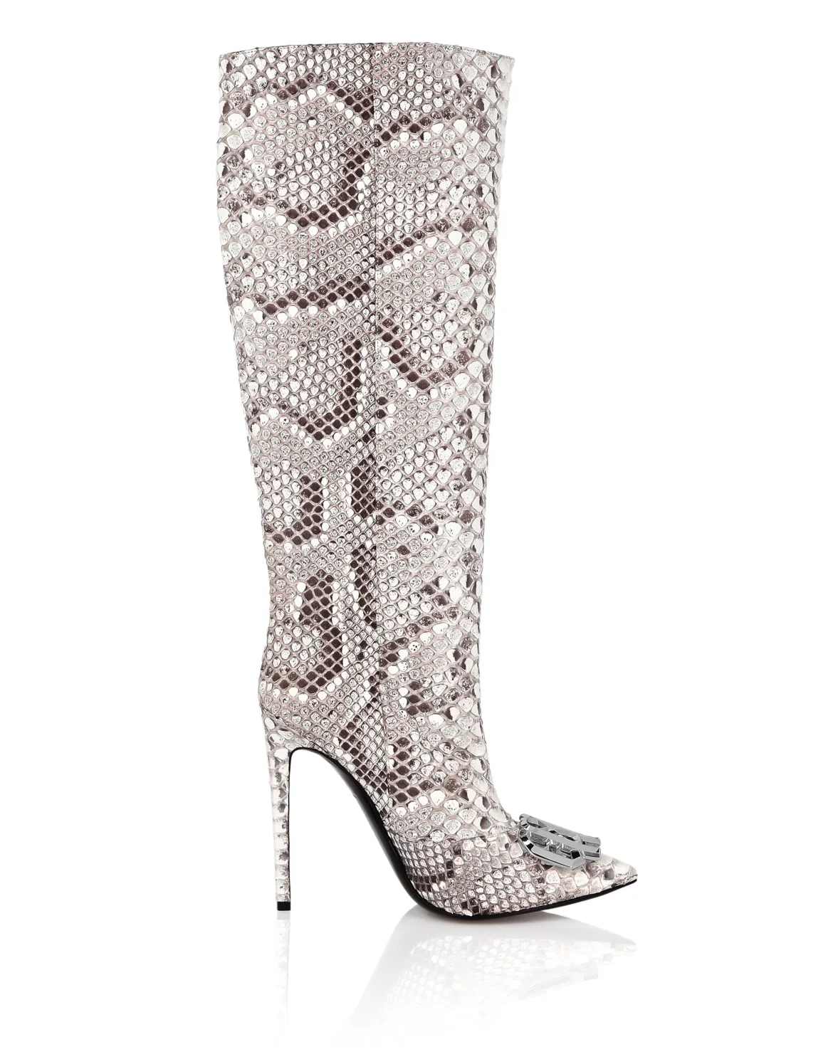 Python Leather Mid Plein Heels High  Boots Gothic Plein, цвет: Бежевый