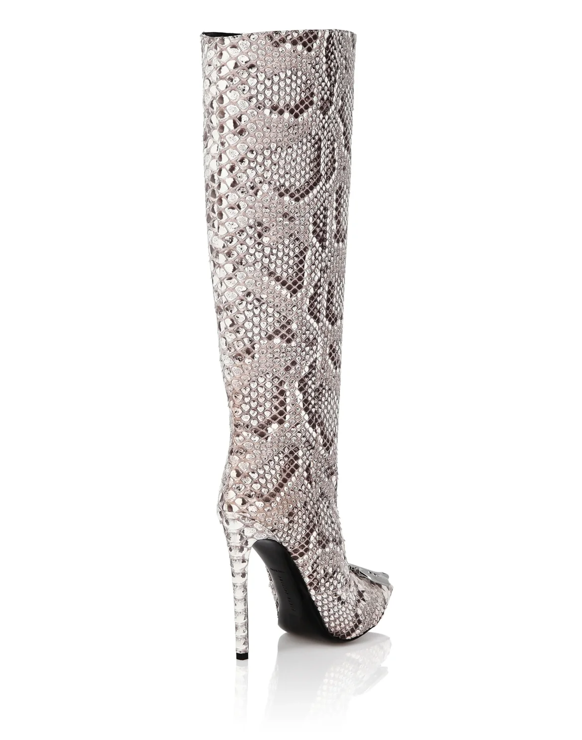 Python Leather Mid Plein Heels High  Boots Gothic Plein, цвет: Бежевый