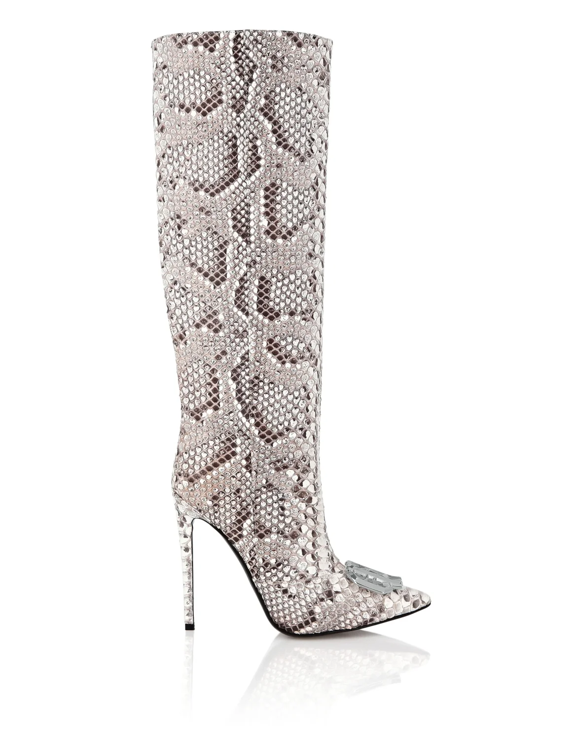 Python Leather Mid Plein Heels High  Boots Gothic Plein, цвет: Бежевый