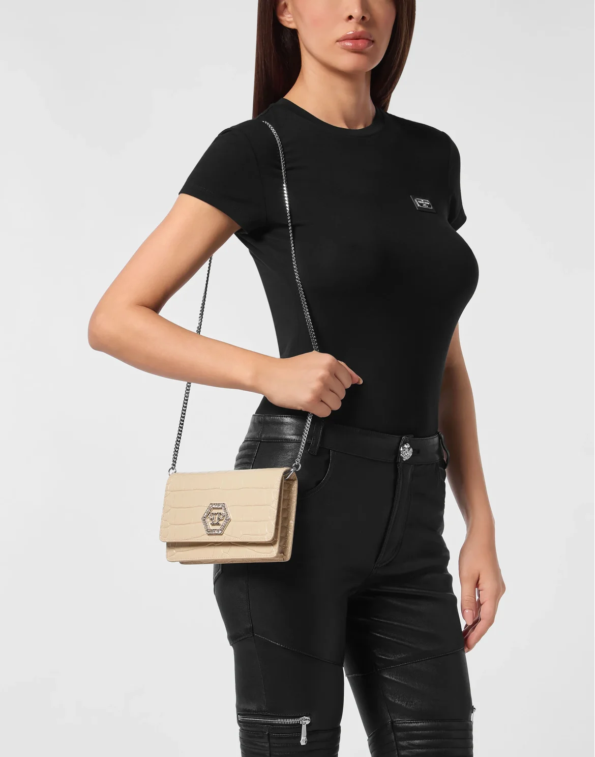 Hexagon Bag Cocco Crystal, цвет: Бежевый