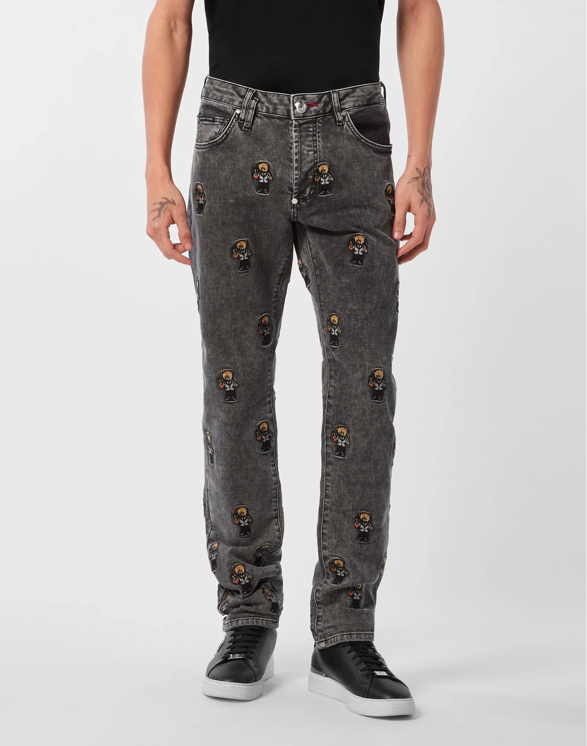 Super Straight Cut Denim Trousers Teddy All-over, цвет: Серый