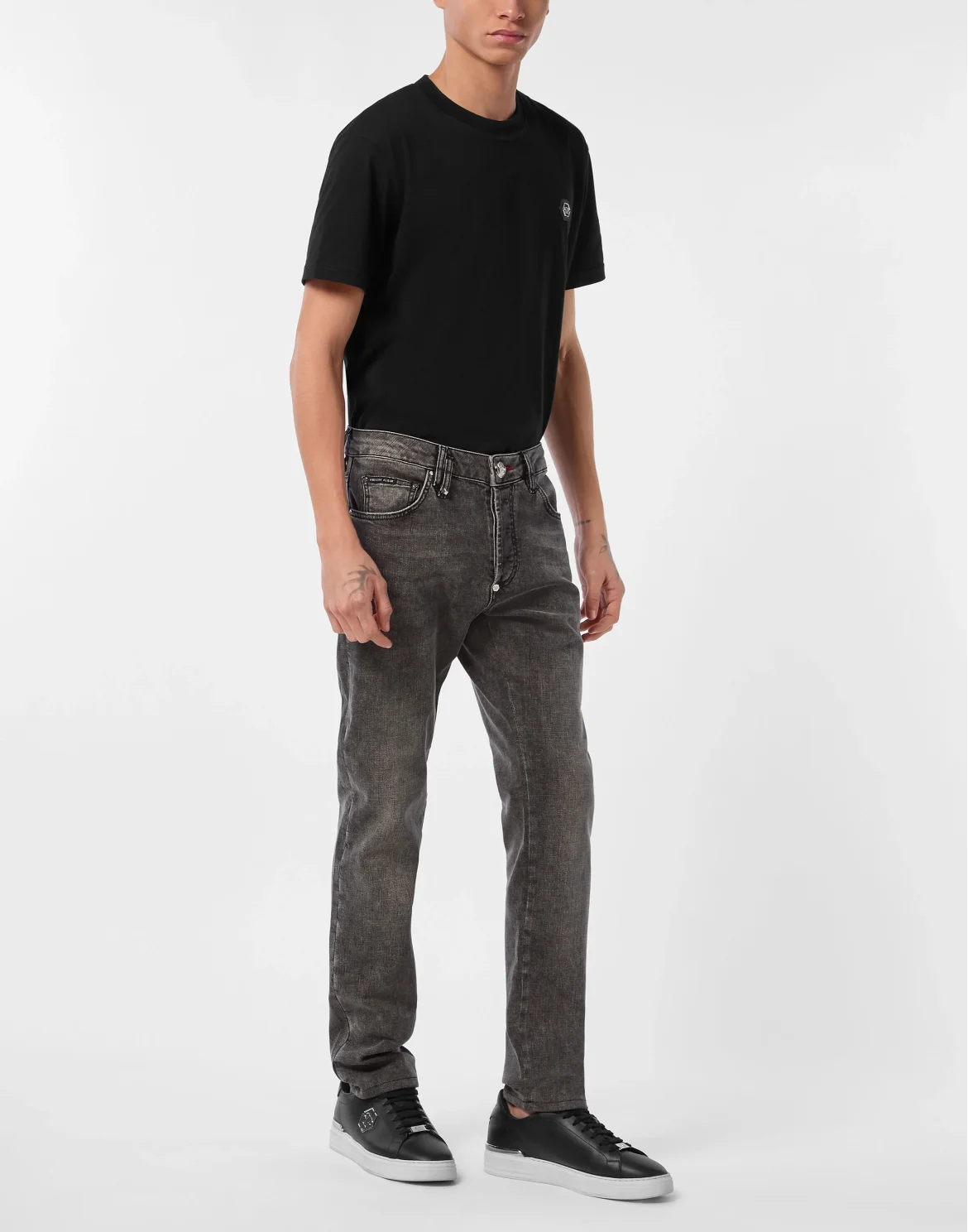 Super Straight Cut Denim Trousers Teddy Patch, цвет: Серый