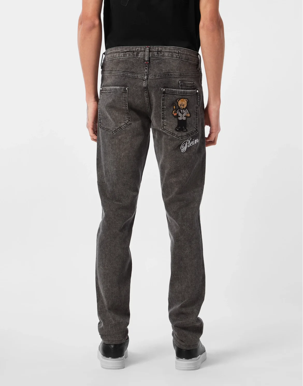 Super Straight Cut Denim Trousers Teddy Patch, цвет: Серый