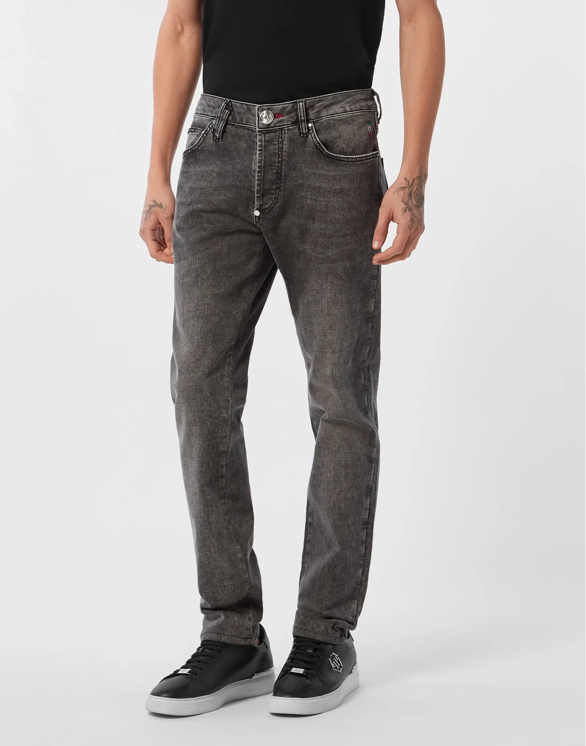 Super Straight Cut Denim Trousers Teddy Patch, цвет: Серый