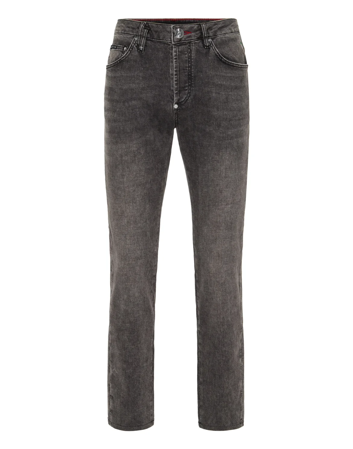 Super Straight Cut Denim Trousers Teddy Patch, цвет: Серый