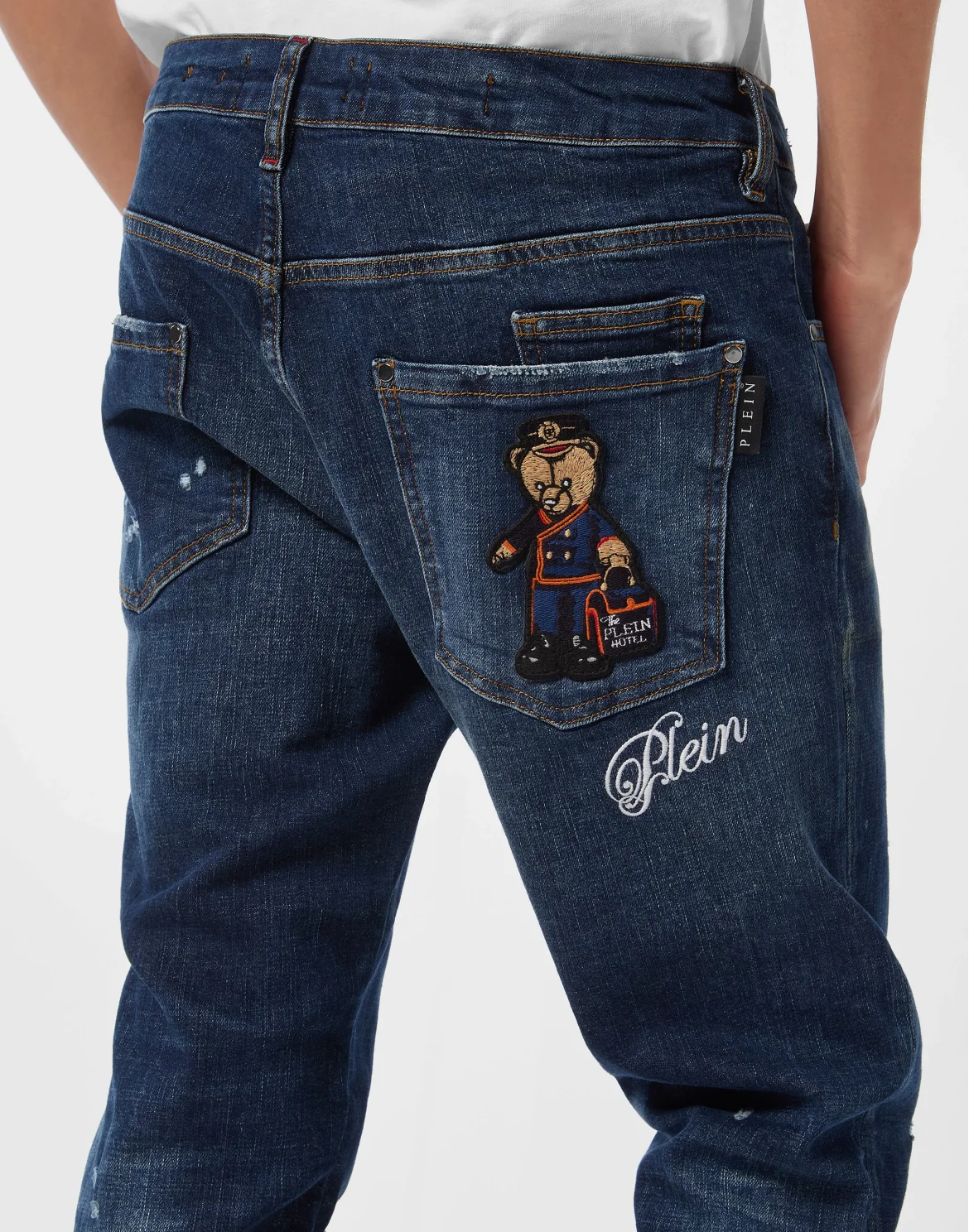 Super Straight Cut Denim Trousers Teddy Patch, цвет: Синий