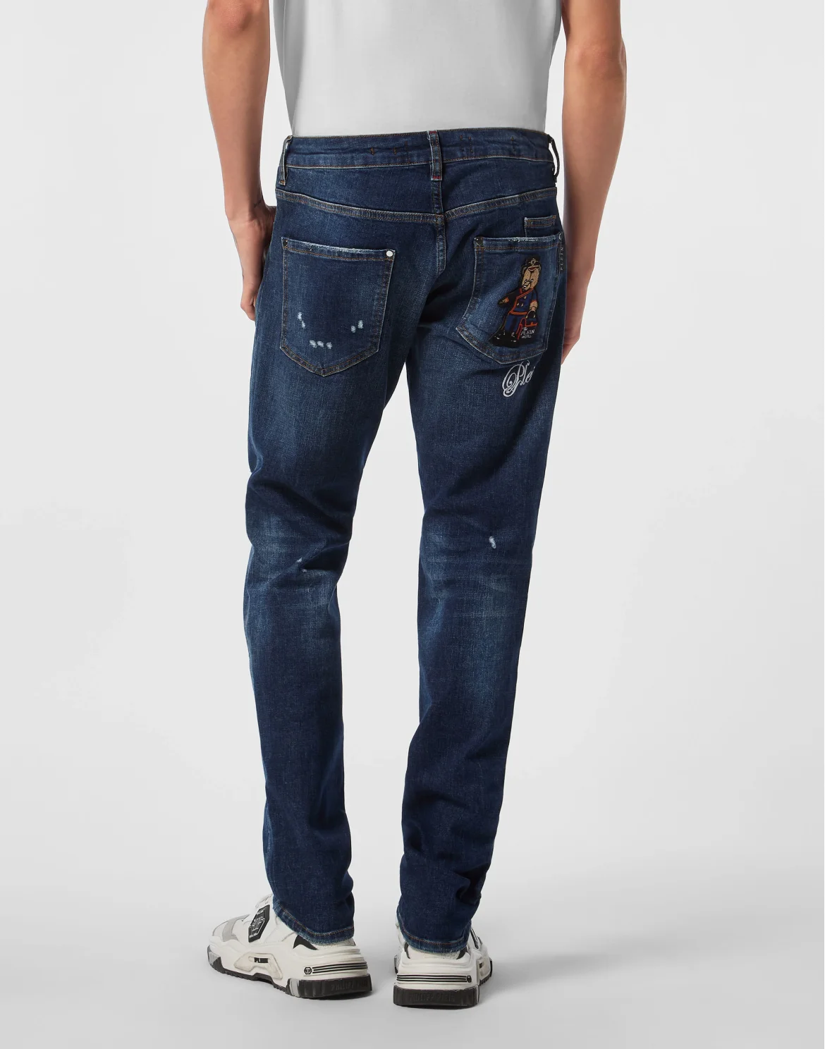 Super Straight Cut Denim Trousers Teddy Patch, цвет: Синий