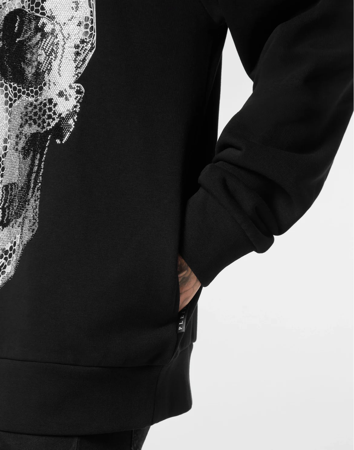 Fleece Hoodie Sweatshirt Skull Strass, цвет: Черный
