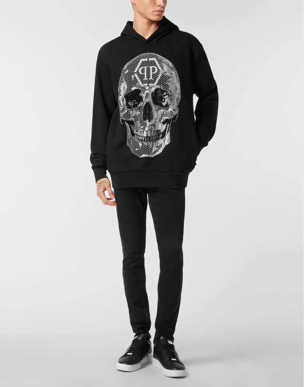Fleece Hoodie Sweatshirt Skull Strass, цвет: Черный