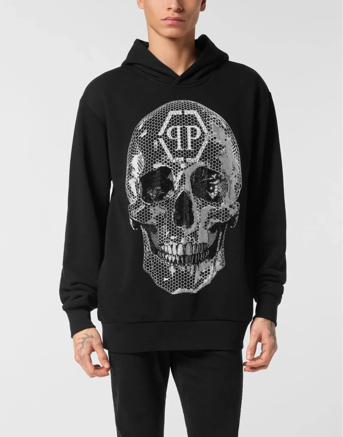 Fleece Hoodie Sweatshirt Skull Strass, цвет: Черный