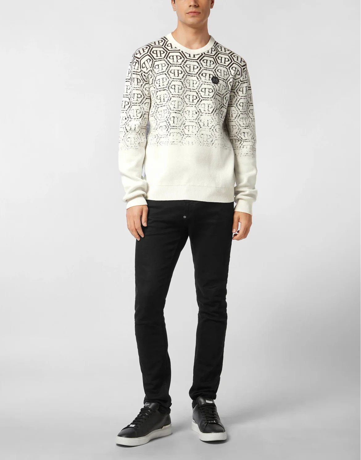 Cotton Round Neck Pullover Jacquard Monogram, цвет: Бежевый