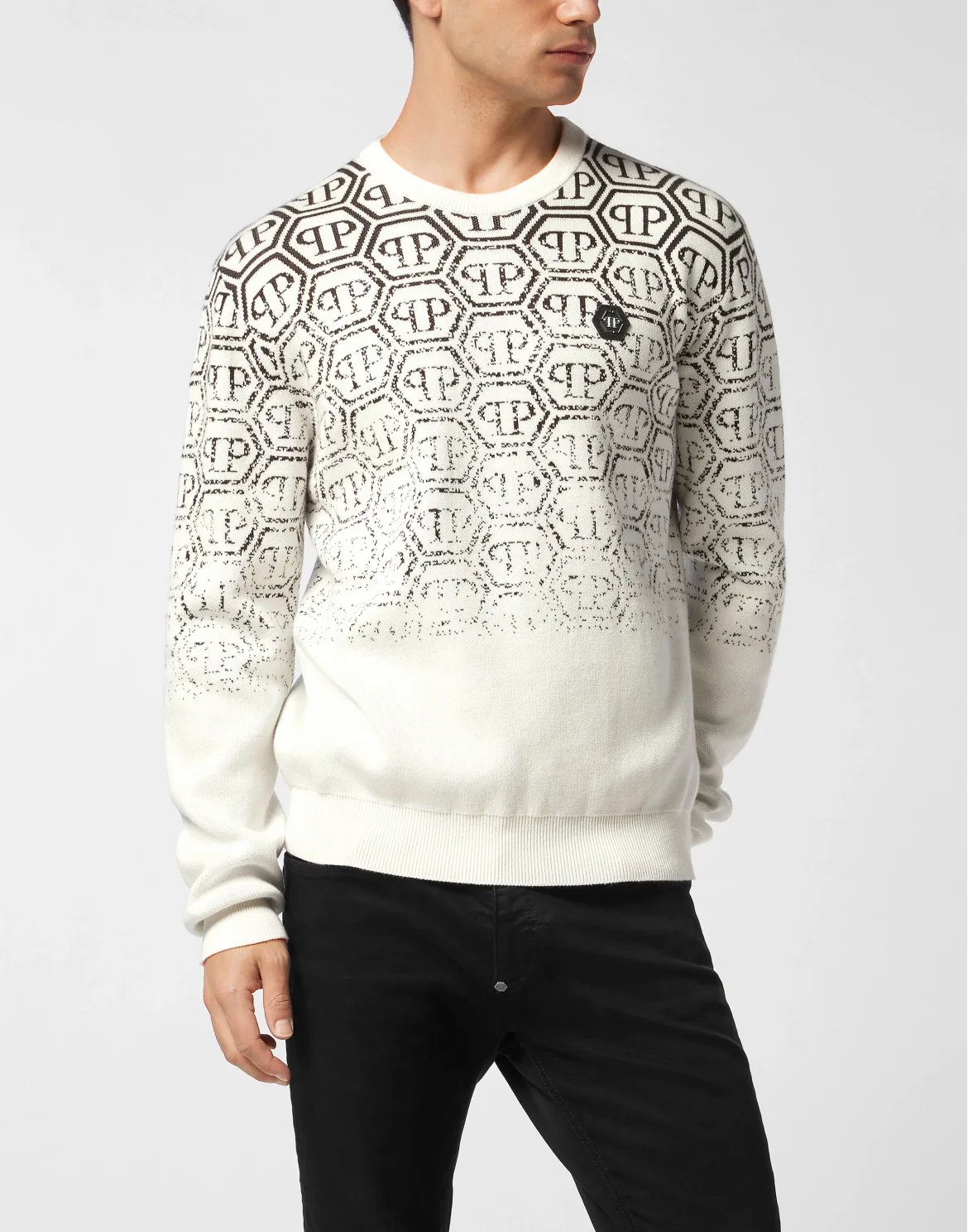 Cotton Round Neck Pullover Jacquard Monogram, цвет: Бежевый