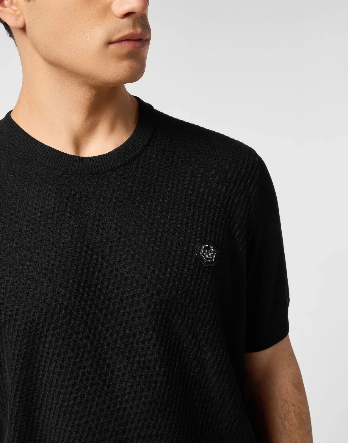 Knited Round Neck T-Shirt Wool Silk Blend, цвет: Черный