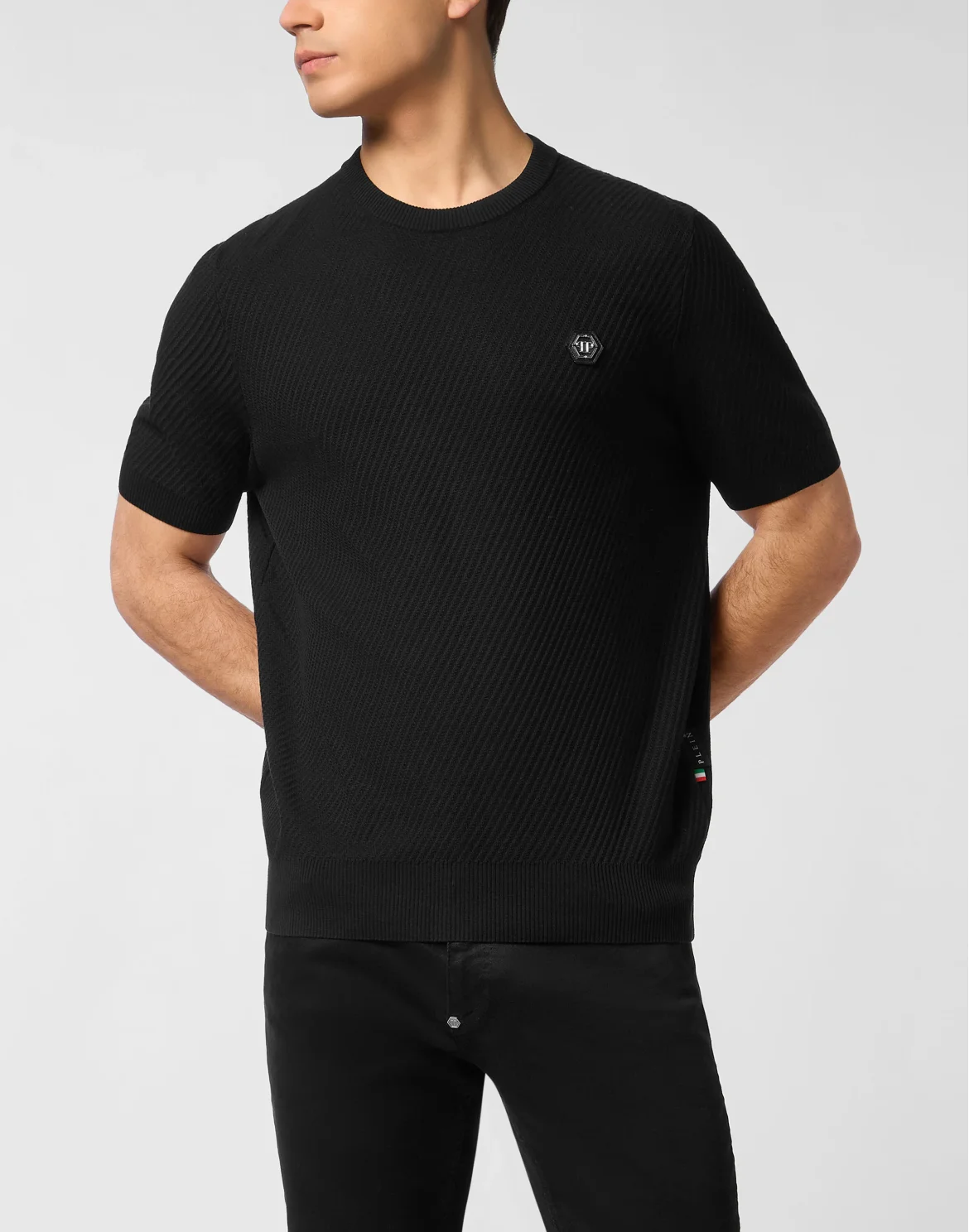 Knited Round Neck T-Shirt Wool Silk Blend, цвет: Черный