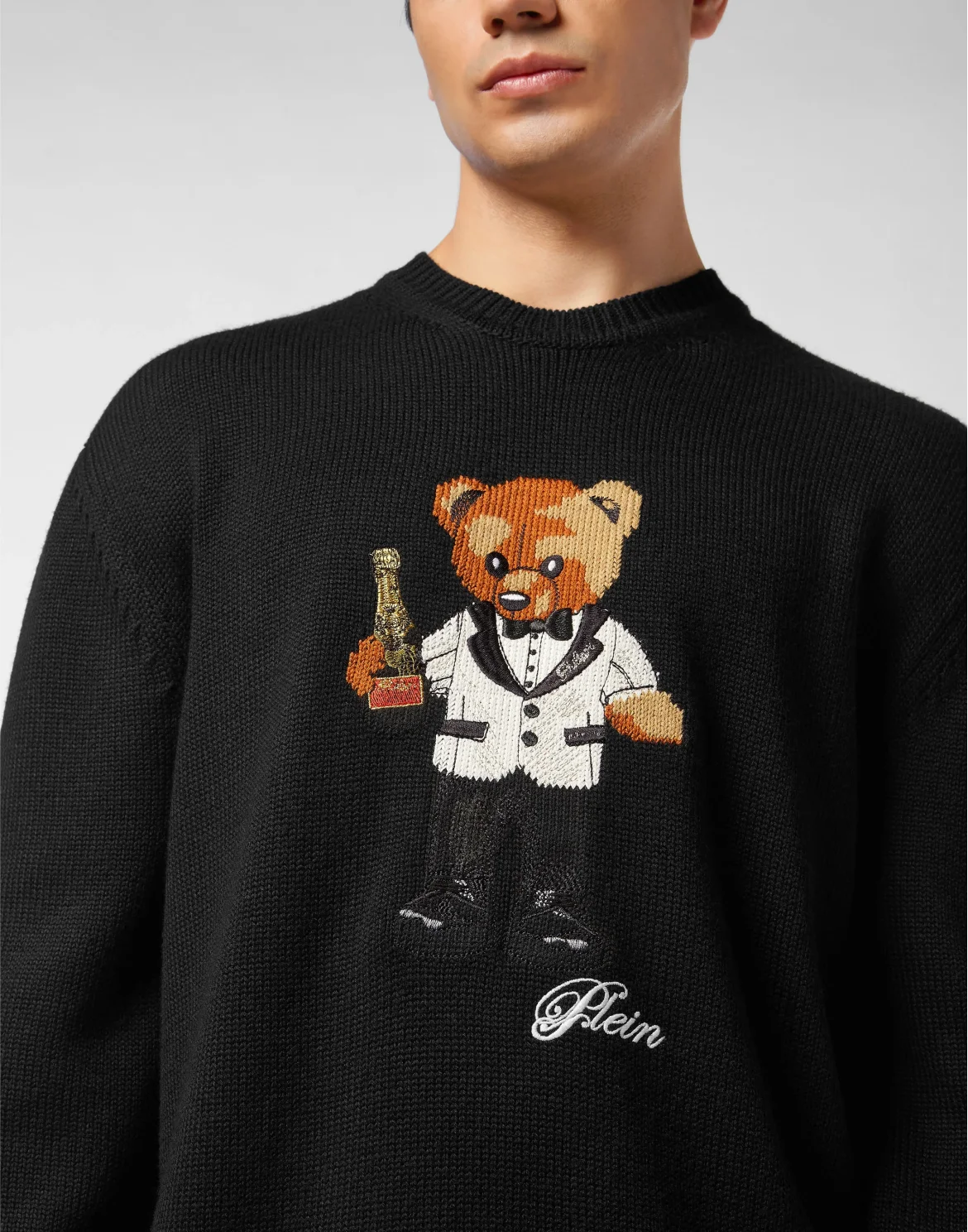 Round Neck Knitted Pullover Philipps Teddy Bear, цвет: Черный
