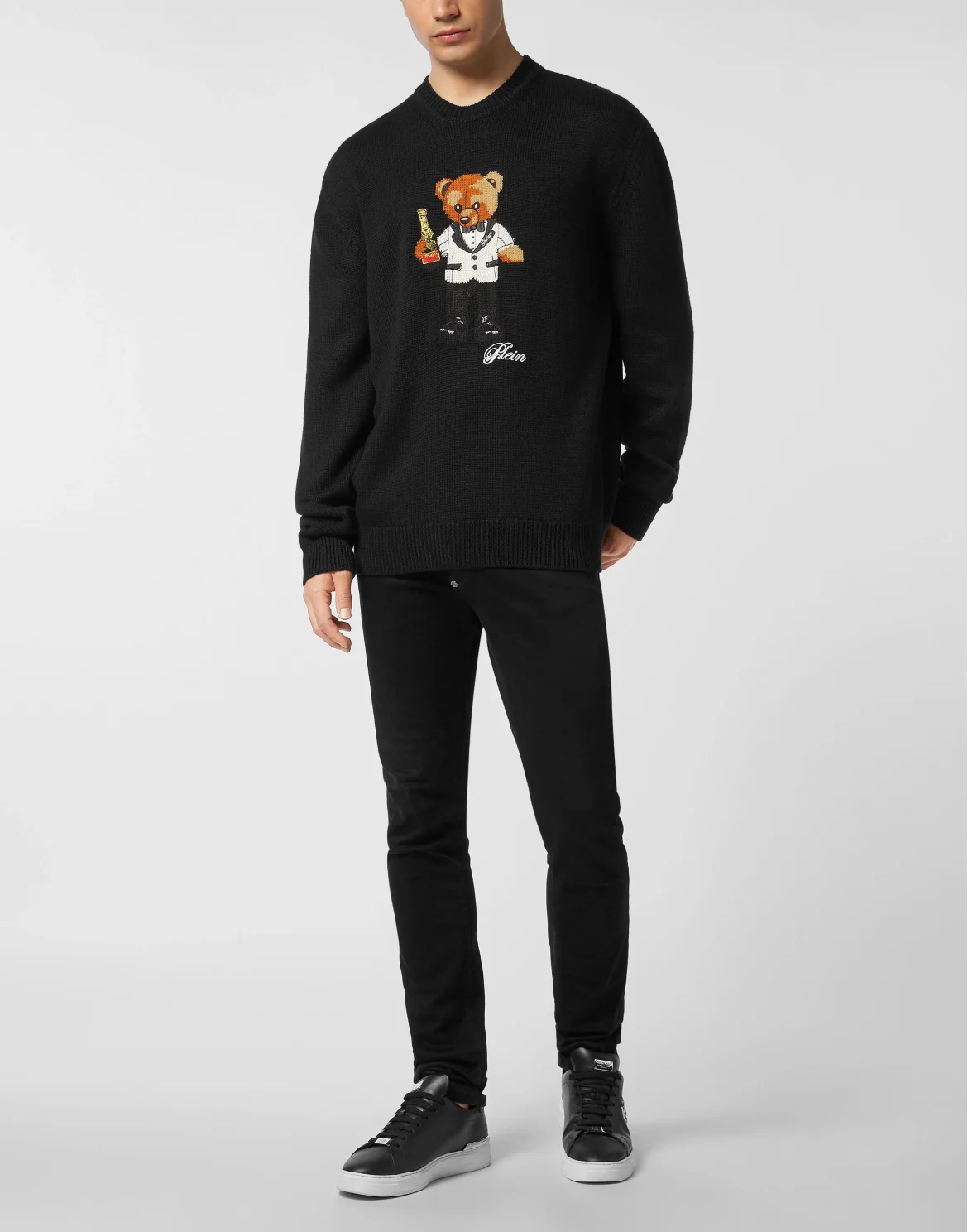 Round Neck Knitted Pullover Philipps Teddy Bear, цвет: Черный