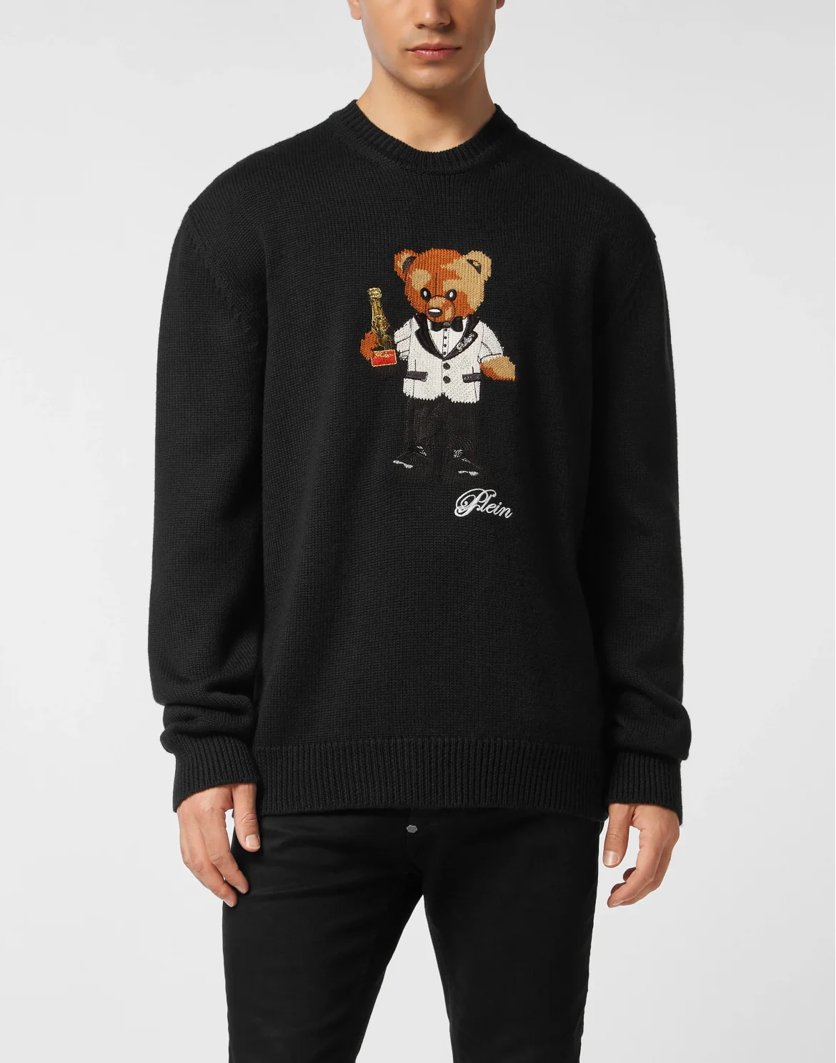Round Neck Knitted Pullover Philipps Teddy Bear, цвет: Черный