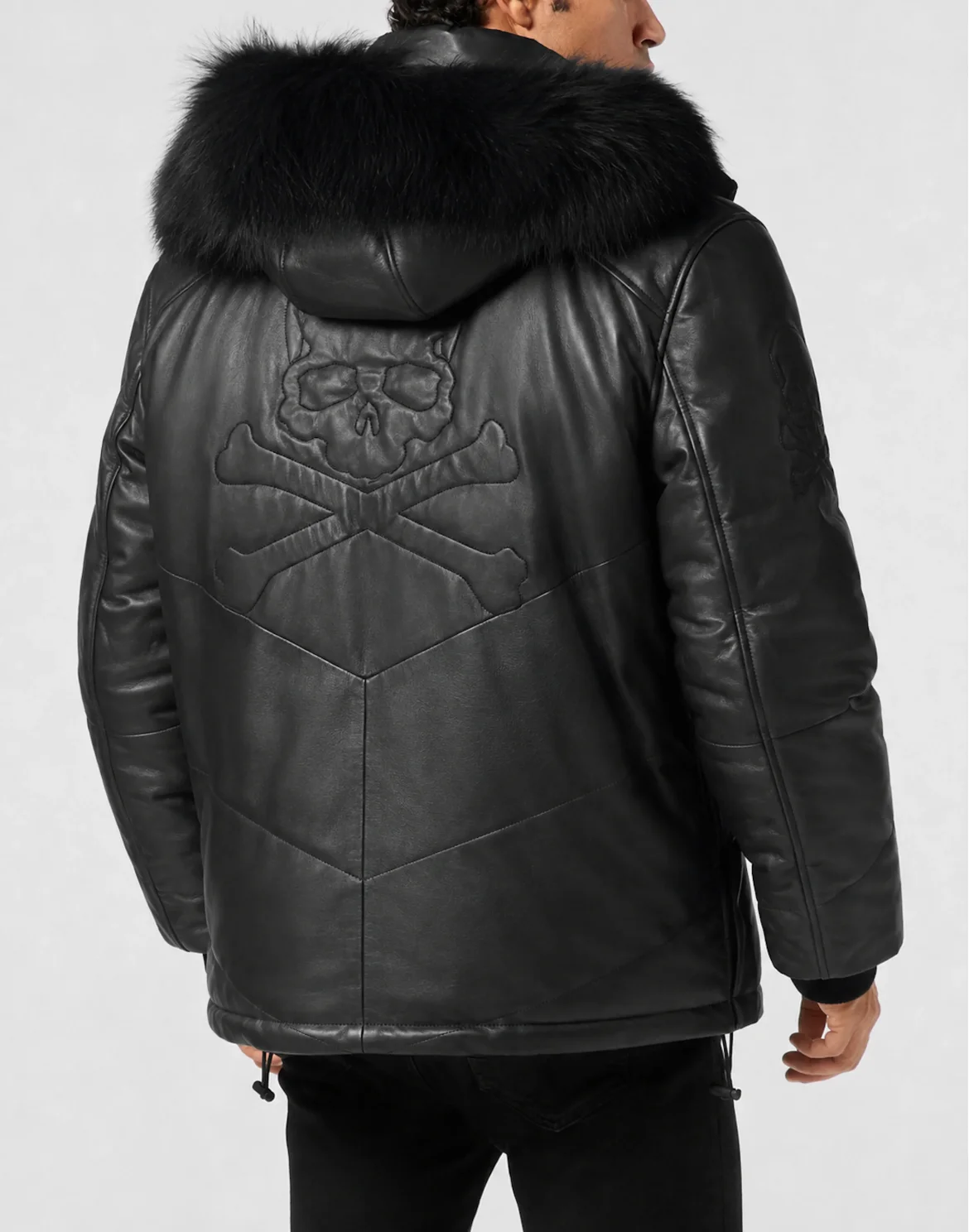 Leather Mid Length Parka with Fur, цвет: Черный
