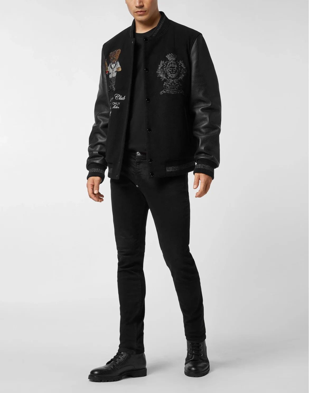 Wool & Leather Varsity Bomber Jacket Teddy Stones, цвет: Черный