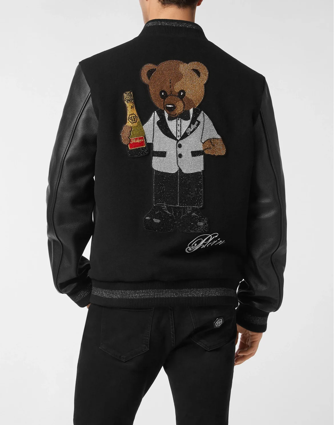 Wool & Leather Varsity Bomber Jacket Teddy Stones, цвет: Черный
